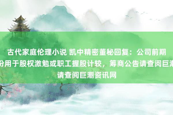 古代家庭伦理小说 凯中精密董秘回复：公司前期回购股份用于股权激勉或职工握股计较，筹商公告请查阅巨潮资讯网