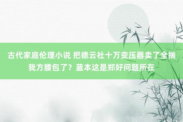 古代家庭伦理小说 把德云社十万变压器卖了全揣我方腰包了？蓝本这是郑好问题所在