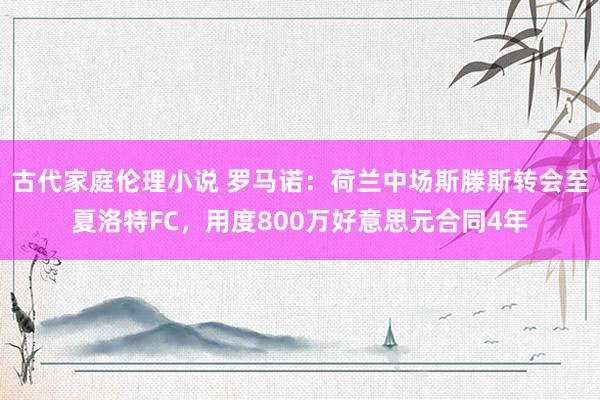 古代家庭伦理小说 罗马诺：荷兰中场斯滕斯转会至夏洛特FC，用度800万好意思元合同4年